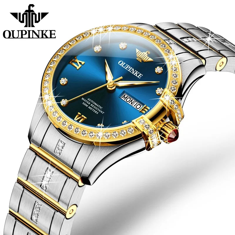 Oupinke 3195 Automatic Mechanical Watch Bracelet Luxury Diamond Dial Calendar Luxury Women's Watches Waterproof for Ladies Wrist