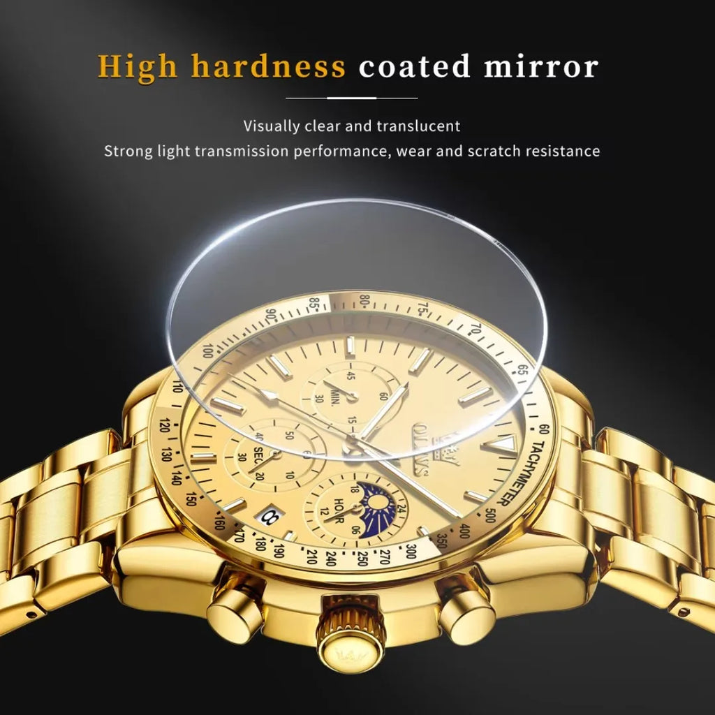 OLEVS Watch for Men 3618 Quartz Stainless Steel Waterproof Moon Phase Chronograph Man Wrist Watch Calendar Men's Watches Montre