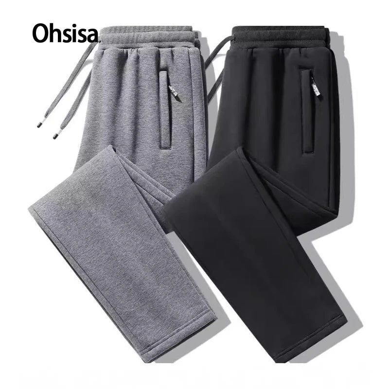 2025 Spring Autumn Men's Casual Pants  Loose Fit Mid Elastic Waist Solid Color Leg  with Sweatpants for  Pants