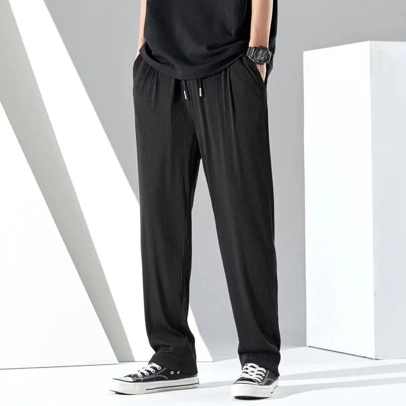 M-5XL  Men's Casual Pants Straight Leg Pants Summer Thin Ice Silk Sport Pants