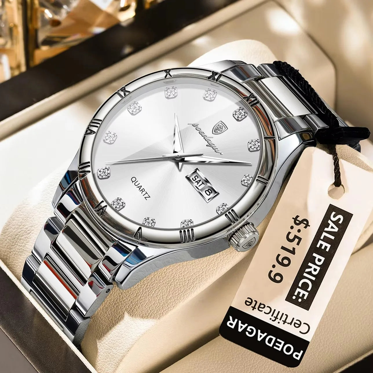 POEDAGAR 878 Luxury Men Wristwatch Waterproof Luminous Hands Original Man Watch Stainless Steel Belt Sports Quartz Men's Watches
