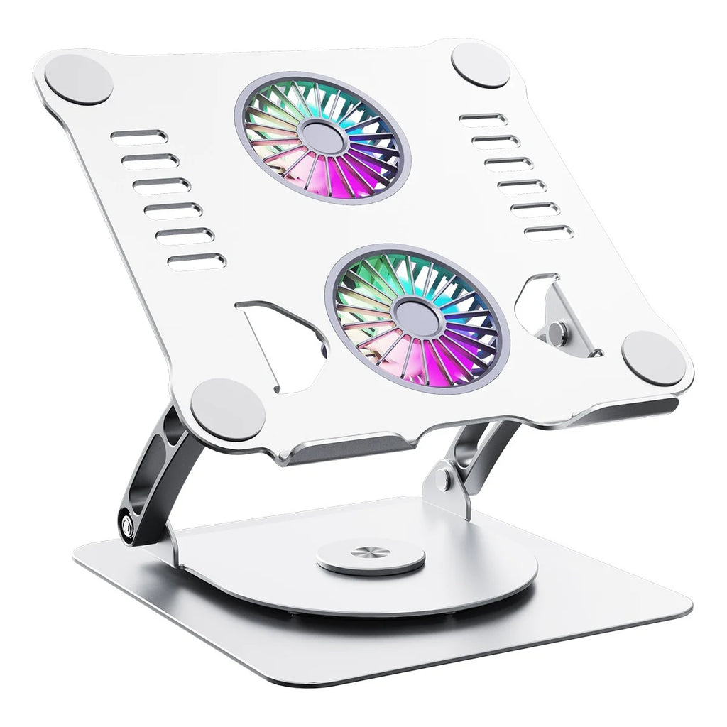 Dual-Fan 360 Rotation Aluminum Adjustable Foldable Ergonomic  Laptop Stand with Cooling Fan Desktop Tablet PC Stands Bulk Order