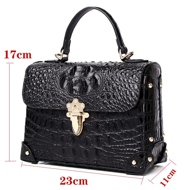 New Superior Cowhide Genuine Leather Women Handbags Embossed Crocodile pattern Fashion Luxury Leather tote Bag for women