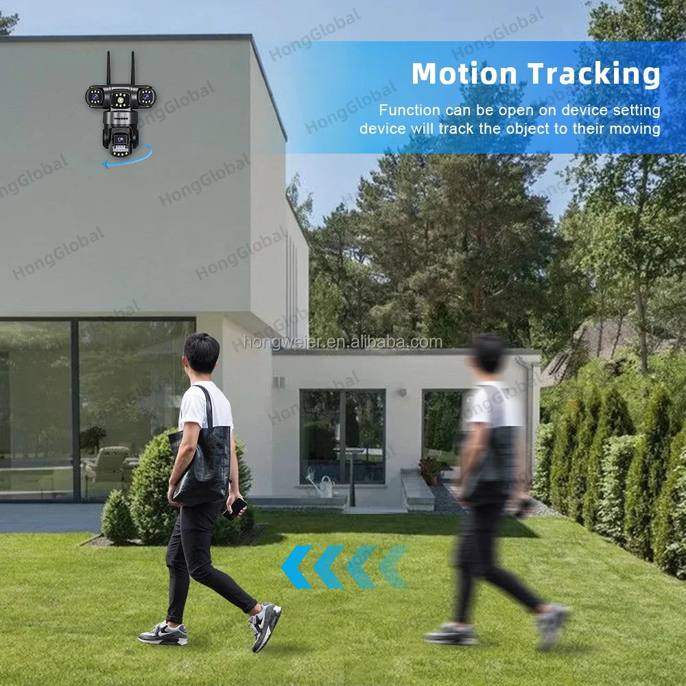 HongGlobal 12MP 6K V380 Pro Three Lenses Outdoor Smart PTZ CCTV 360 Camera Home IP WiFi Surveil Network Security Wireless Camera