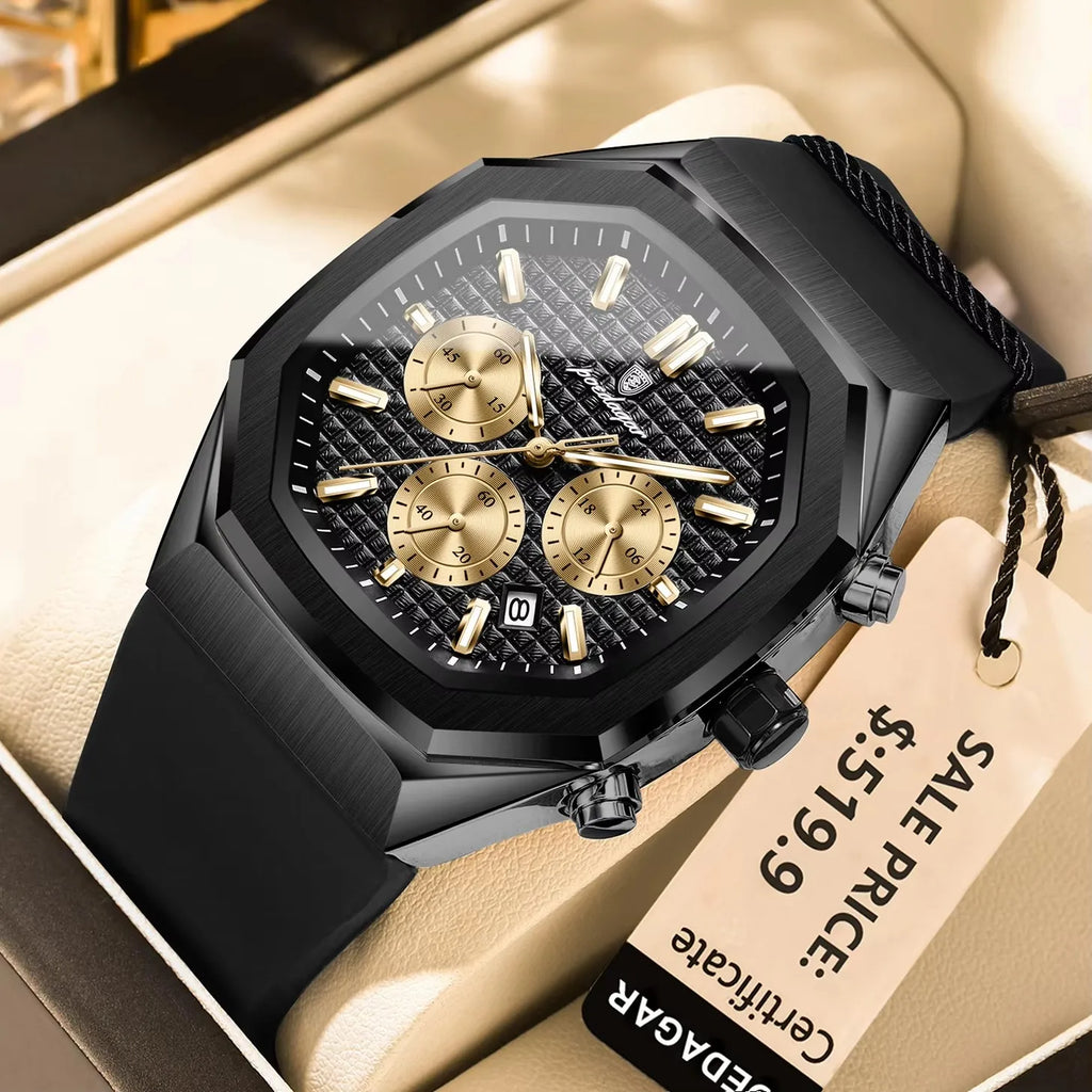 POEDAGAR 893 Luxury Watch Male Soft Silicone Strap Sports Man Wrist Waterproof Luminous Chronograph Date Quartz Men's Watches
