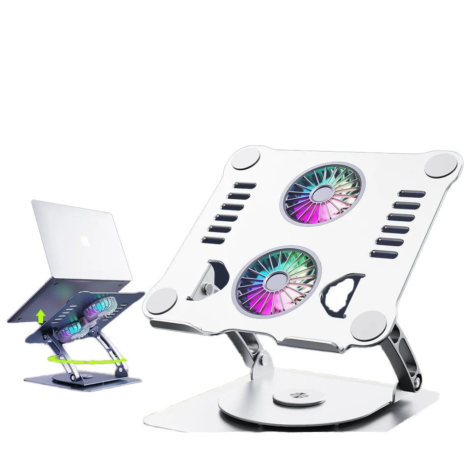 360 Rotation Aluminum Alloy Laptop Stands Adjustable Laptop Stand with Cooling Fan Tablet PC Stands for Office Meeting Room