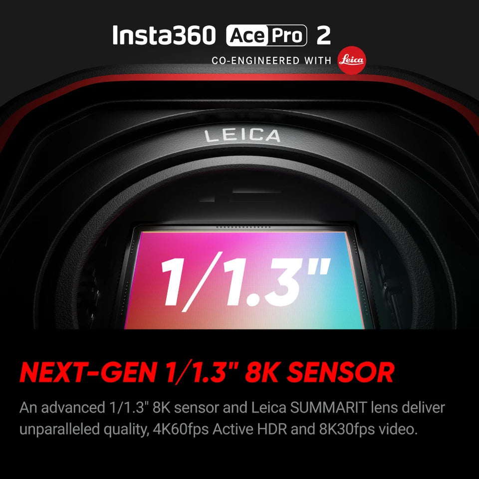 Insta360 Ace Pro 2-8K Waterproof Action Camera Co-Engineered CMOS Dual AI Chip Exceptional Low Light Performance 360 Camera