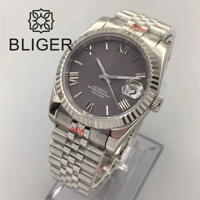 Stylish BLIGER Men's Watches with NH35 Movement 36mm/39mm President Bracelet Fluted Frame ScratchResistant Sapphire Glass