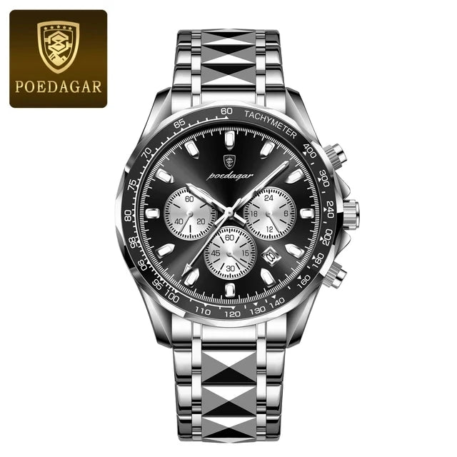 POEDAGAR 815 Sports Quartz Watches Men Stainless Steel Waterproof Calendar Watch Wrist Luminous Hands Men's Watches Reloj Clock