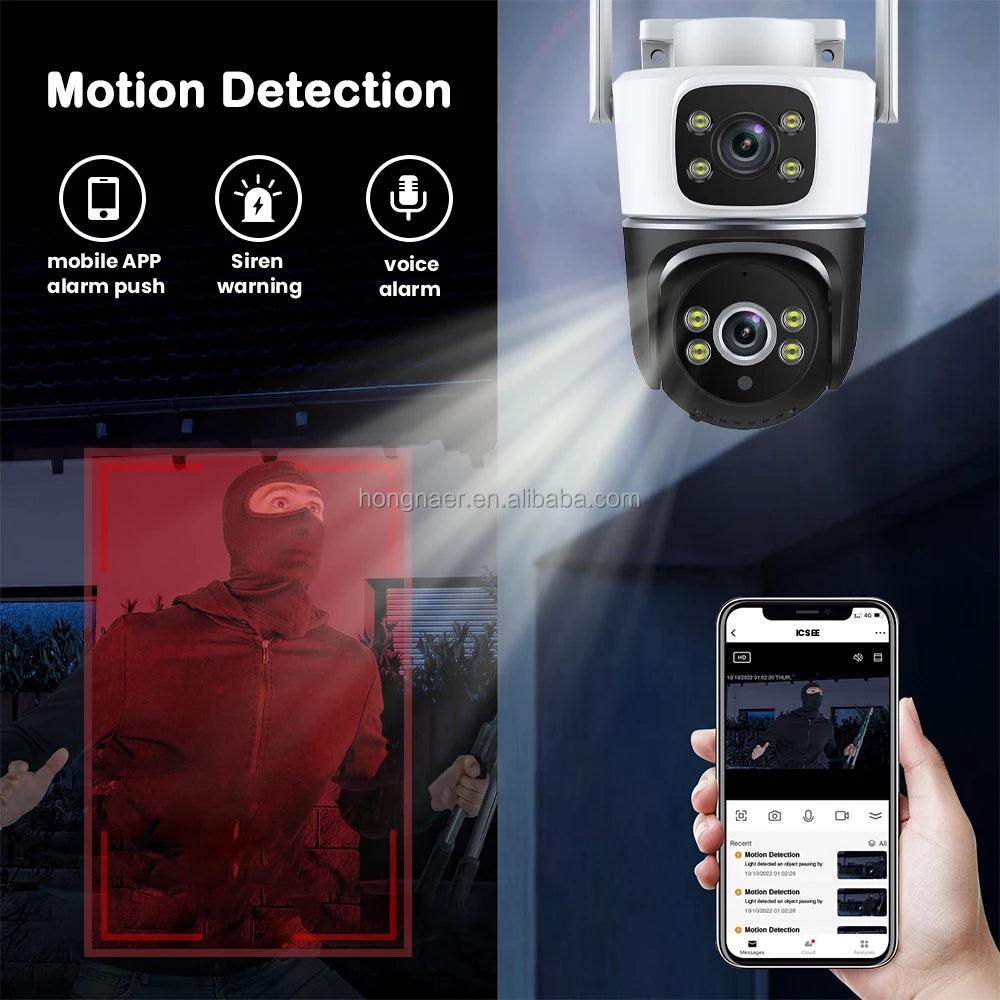 Hongnaer 4MP Wireless WiFi Video Surveillance IP PTZ Camera 360 CCTV Outdoor WiFi Security Dual Lens Tuya Smart Camera