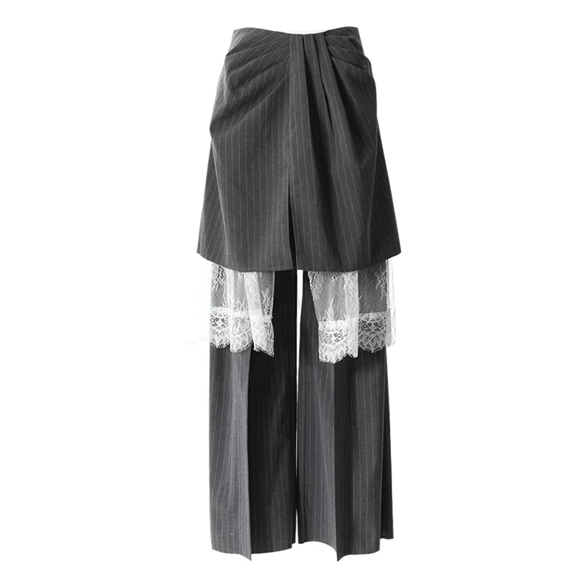 OUDINA New Unique Personality Three-piece Multi-wearing Detachable Trousers Lace Patchwork Striped Wide Leg Women's Casual Pants