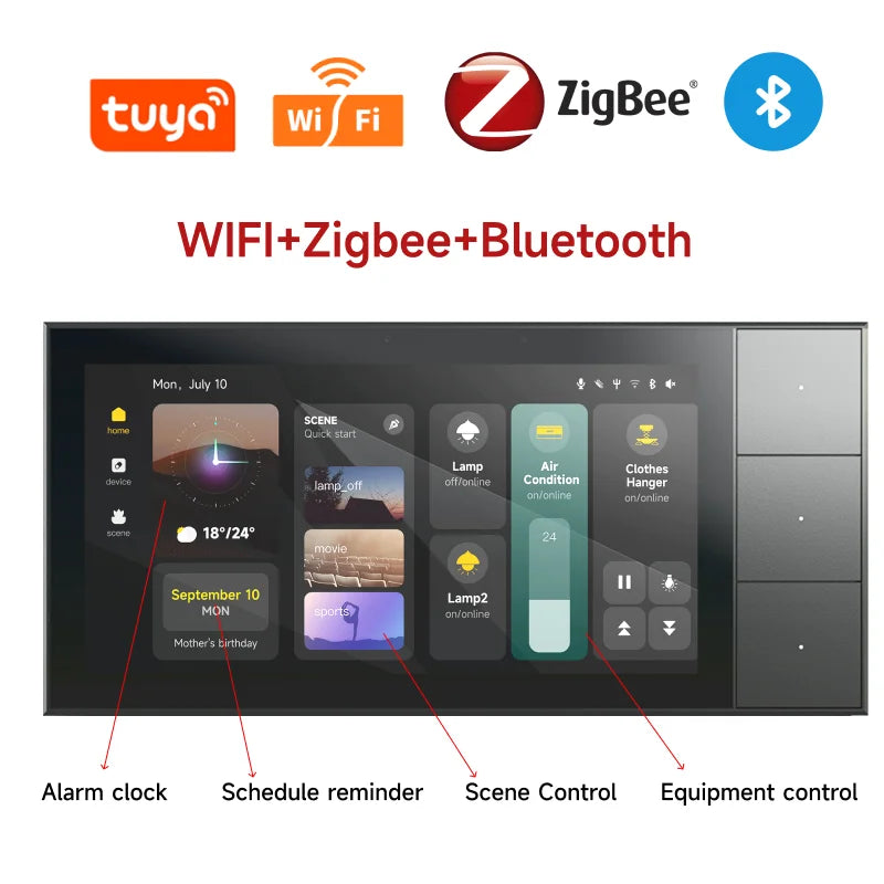 High-Resolution Control Panel for Smart Homes with 3 Gang ZigBee Switch, Tuya Smart Camera and Doorbell, Fortune 500 Partner