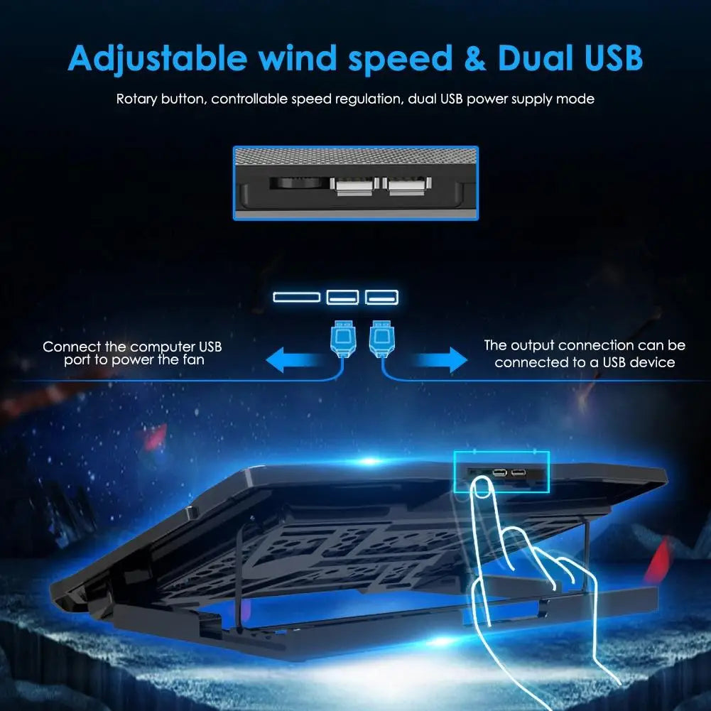 2 USB Ports Six Cooling Fans Laptop Cooler Pad Notebook Stand for 14/15.6Inch Laptop Fan