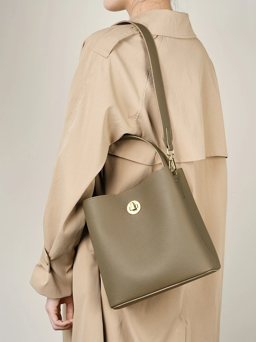 2025 Winter Autumn Style Unique Brand Genuine Leather Crossbody Messenger Shoulder Bucket Bags Purse Leather Women Handbags