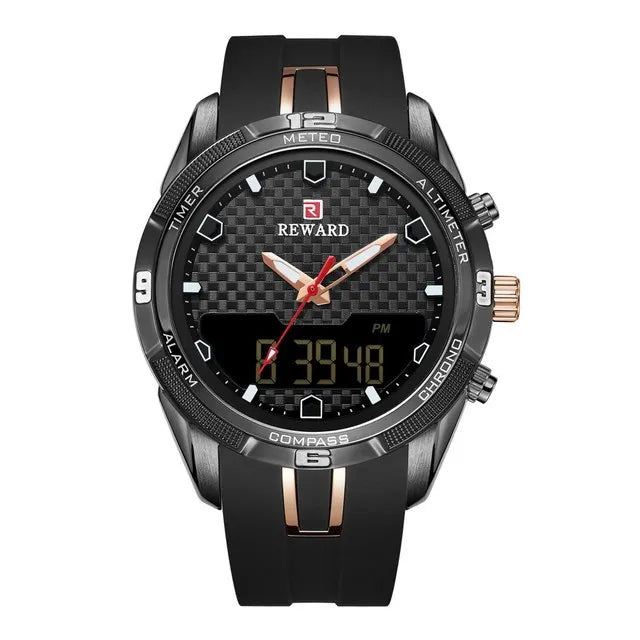 REWARD Men's Watches Silicone Double Movement Digital Electronic Watch Men Sports Waterproof LED Quartz Watch Relogio Masculino