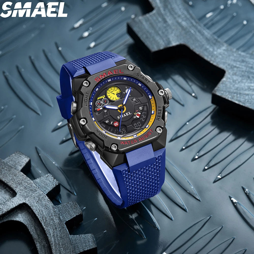 SMAEL 8092 New Design Trending Dual Time Sport Watch Analog Digital Watches for Men Alarm Luminous Calendar for Men's Watches
