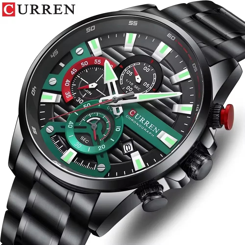 CURREN 8415 Casual Quartz Wristwatch Auto Date Clock Reloj Chronograph Fashion Stainless Steel Original Men's Watches For Male