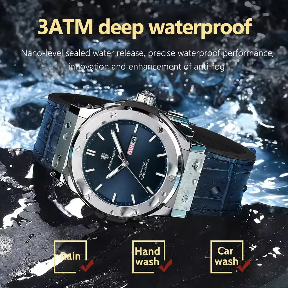 POEDAGAR 952 Fashion Men's Watches Trend Classic New Quartz Watch for Man Waterproof Luminous Week Date Wristwatch Leather