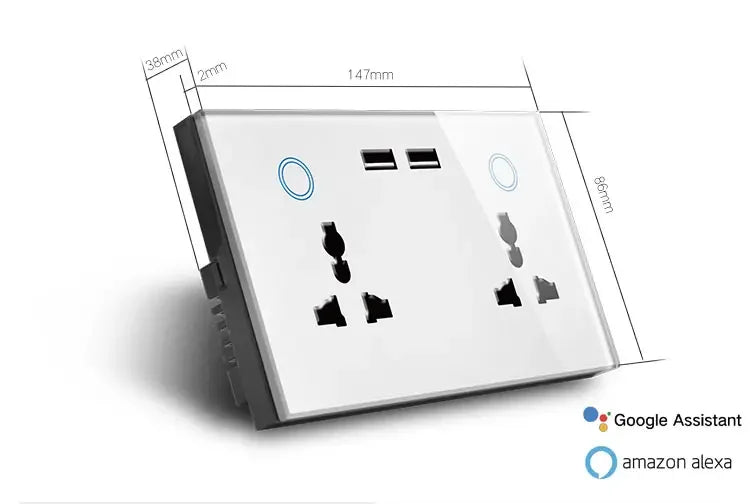UEMON WiFi Smart Home Double Wall Switch Socket with 2 USB Power Plug Tuya Multi-Function Smart Power Socket