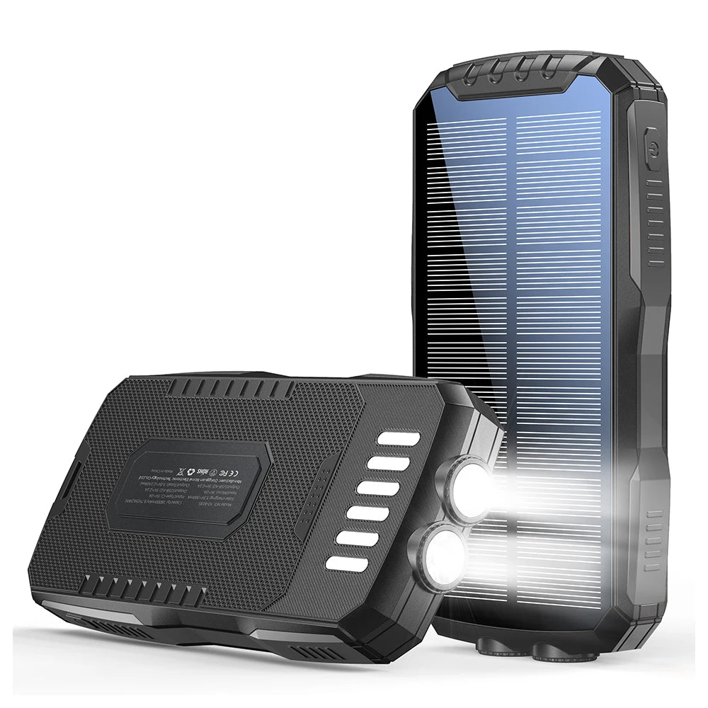 New Products 2025 Waterproof 25000mAh Outdoor Camping Hiking Rechargeable Battery Pack Charger Type-C Solar Power Bank 20000mAh