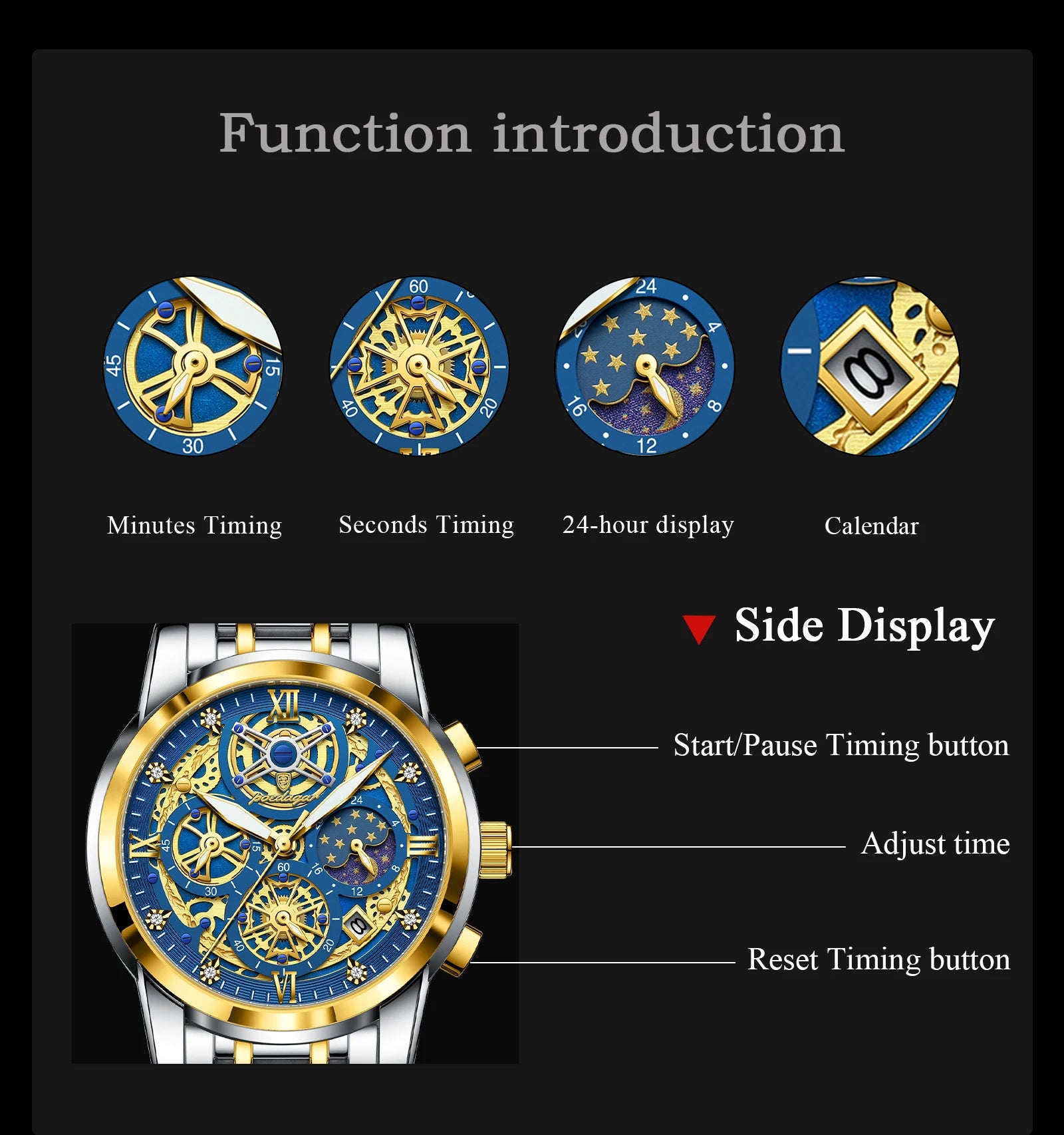POEDAGAR Watch Luxury 984 Fashion Quartz Men's Watches Reloj High Quality Chronograph Moon Phase Dial Wristwatches Reloj Montre