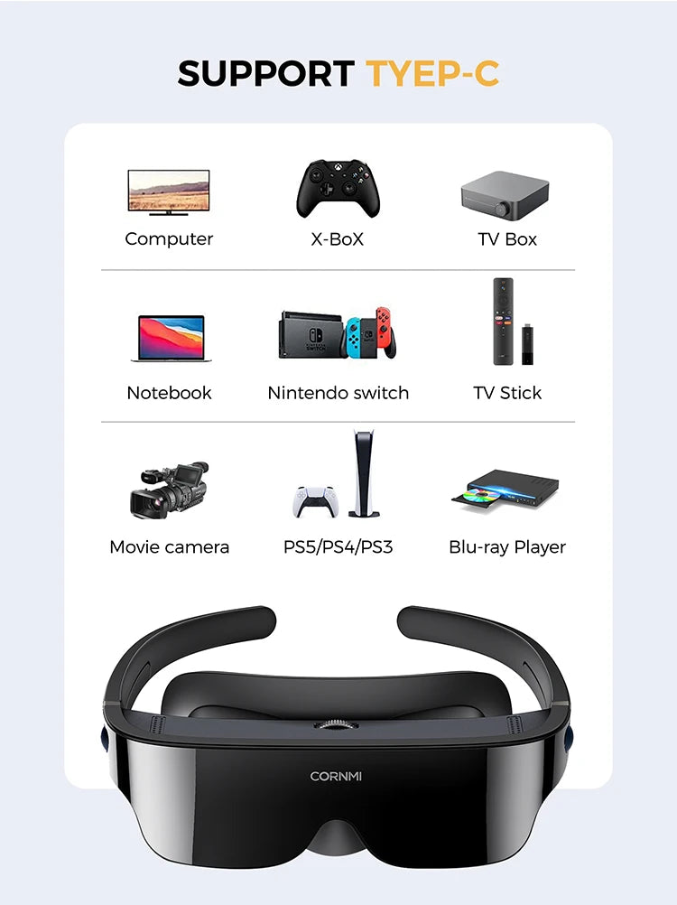 Immersive 3D MR Smart Glasses Head Mounted Virtual Reality Display for Private Cinema & Gaming Stock Available