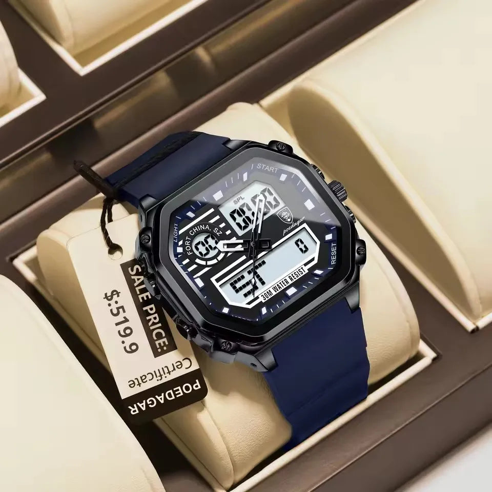 POEDAGAR 993 Sports LED Men Watch Waterproof Luminous Square Man Wristwatch Silicone Strap Electronic Quartz Men's Watches