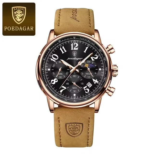 POEDAGAR Men's  Watches 808 Leather Creative Watches Men Wrist Hot Sale Luxury Creative Men Watch Movement  Montre Homme