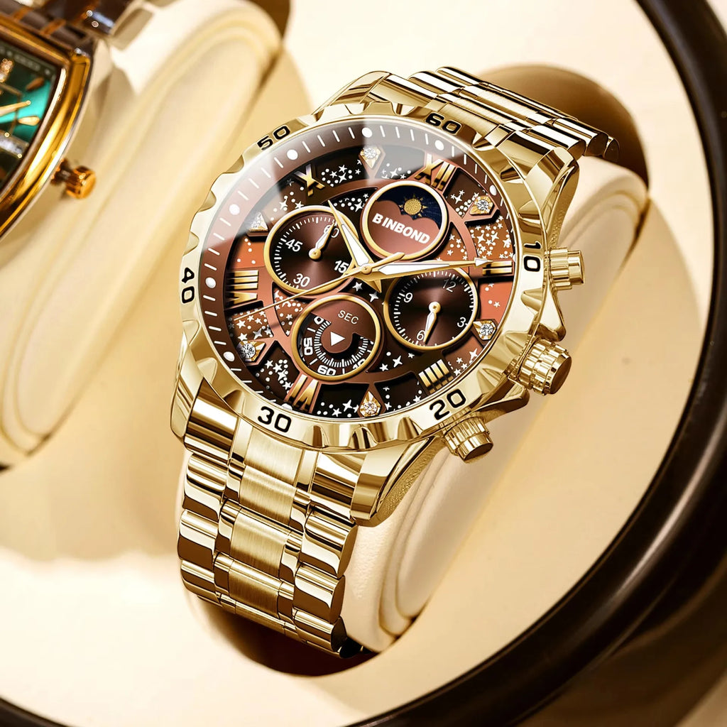 Binbond B7741 7741 Original Men Clock Sports Waterproof Luminous Chronograph Date Stainless Steel Quartz Men's Watches Reloj