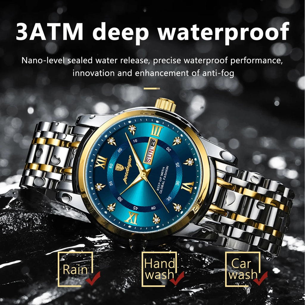 POEDAGAR Watch for Man Elegant Date Week Waterproof Luminous Men Watch Quartz Stainless Steel Sports Men's Watches Reloj 936