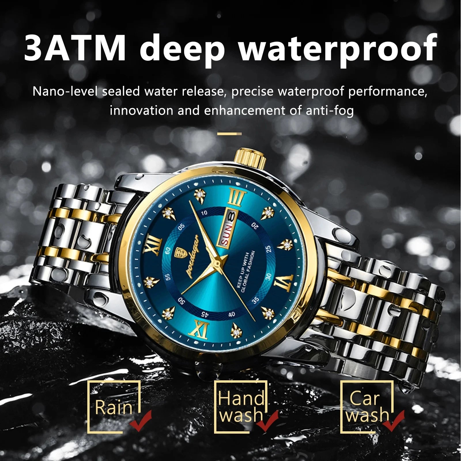 POEDAGAR Watch for Man Elegant Date Week Waterproof Luminous Men Watch Quartz Stainless Steel Sports Men's Watches Reloj 936