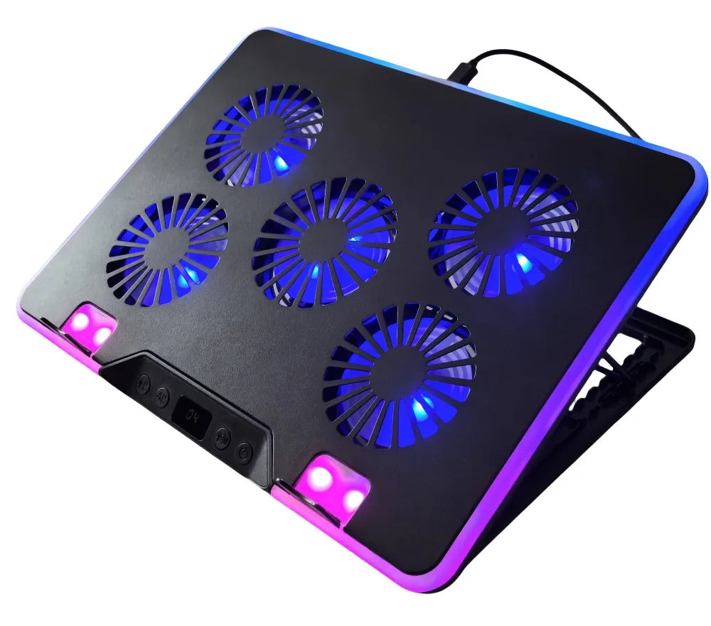 Adjustable Height Surrounding RGB Colorful Lighting Gaming Laptop Cooling Pad 5 Cooler Fans with Strong Wind