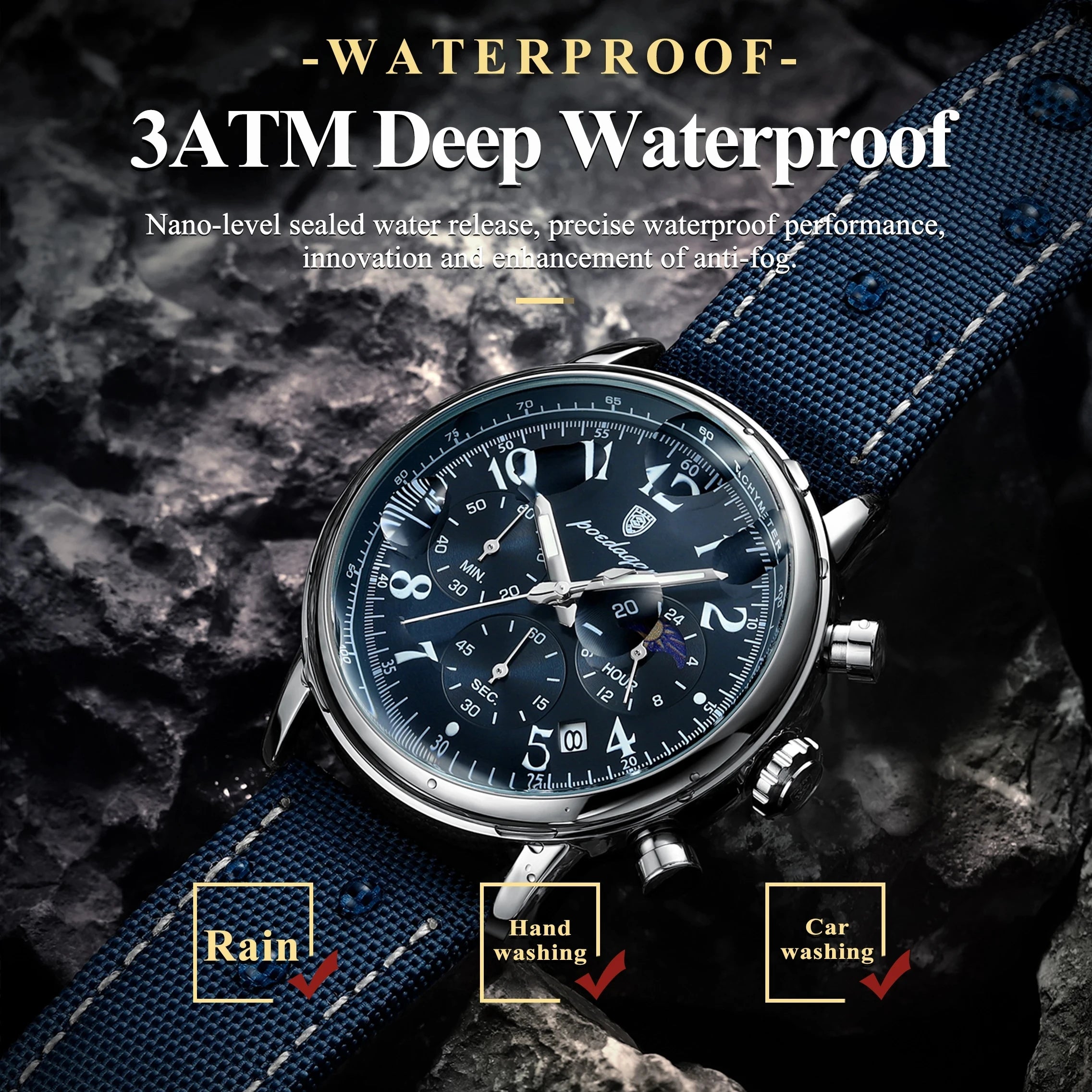 2026 New POEDAGAR 808 Luxury Men Clock Waterproof Luminous Chronograph Men's Watches Quartz Nylon Leather Sports Watches for Men