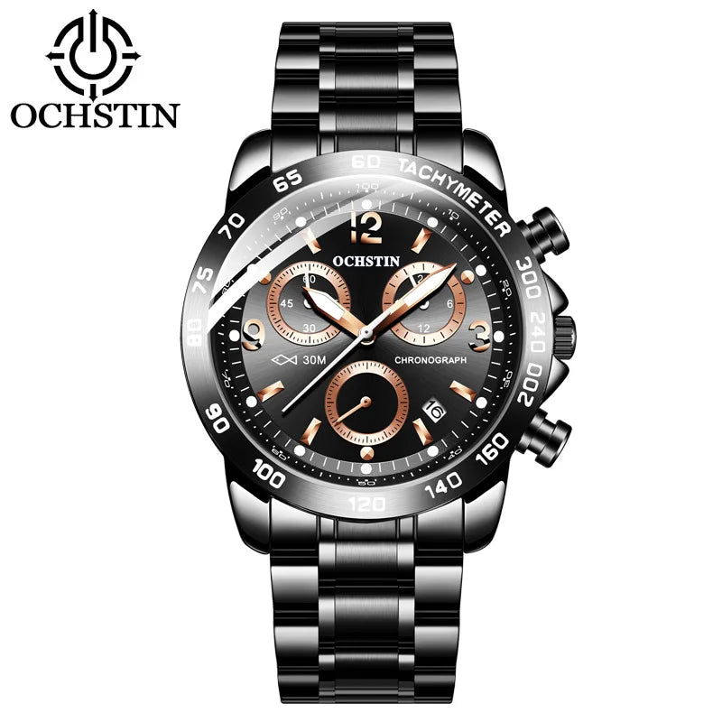 OCHSTIN 6123B GQ6123B Leisure Stainless Steel Strap Sports Multi Functional Quartz Movement Chronograph Waterproof Men's Watches