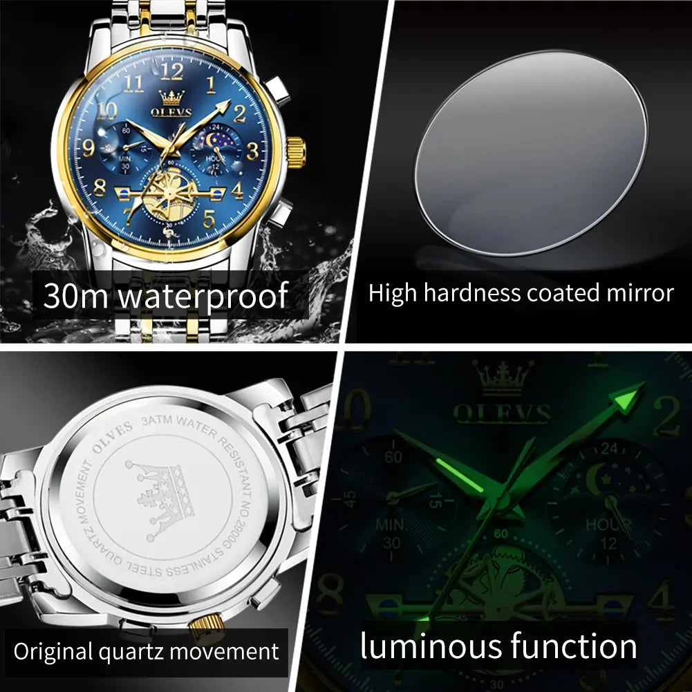 OLEVS 2900 Men's Watches Business Top Luxury Quartz Men Stainless Steel Strap Waterproof Luminous Hands Wristwatch Reloj Hombre