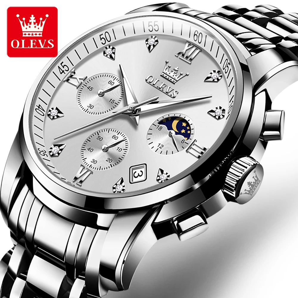 HYX Latest OLEVS 2858 Real Fashion Business Sports Style Timing Men's Watches Quartz Stainless Steel Waterproof Watch