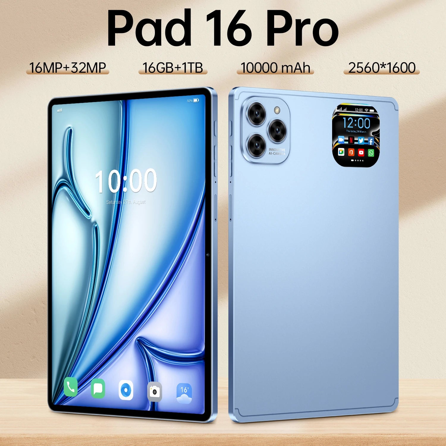 Hot-Selling 10.1" HD Octa Core Android 15 Tablet PC 16 Pro 16MP+32MP MTK 4G/5G 16GB Capacitive Screen