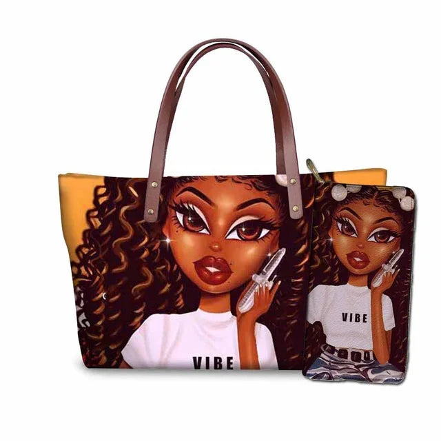 Young Ladies Handbags Black Art American African Girls Printed Popular Hand Bags Women Handbags Lady Fashion Designers Handbags