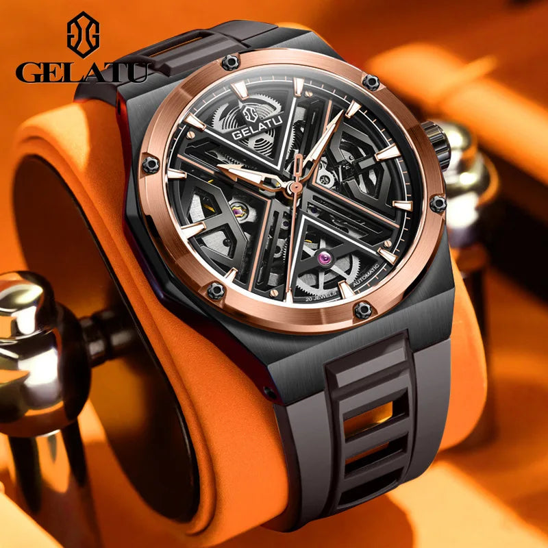GELATU 6006 Top Luxury Men's Watches Waterproof Fully Automatic Cechanical Watch for Man Skeleton Sapphire Classics Wristwatch