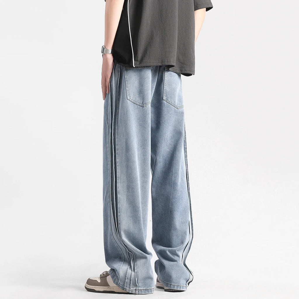 ANSZKTN Side Striped Jeans 2025 New Summer Spring Loose and Versatile Workwear Casual Pants
