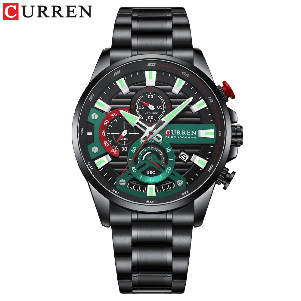 CURREN 8415 Casual Quartz Wristwatch Auto Date Clock Reloj Chronograph Fashion Stainless Steel Original Men's Watches For Male