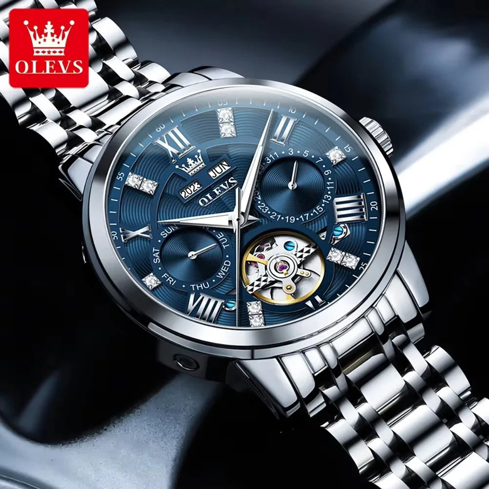 OLEVS 6701 Tourbillon Mechanical Skeleton Hollow Out Men's Watches Automatic Stainless Steel Strap Original Wristwatch for Men