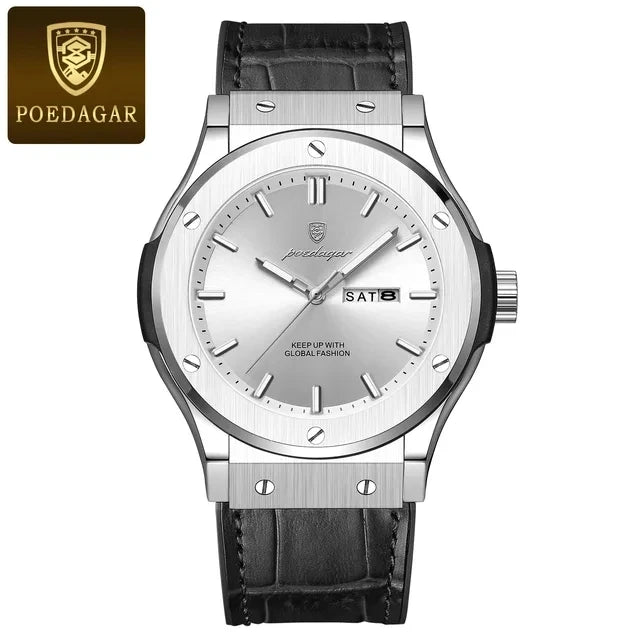 POEDAGAR 952 Fashion Men's Watches Trend Classic New Quartz Watch for Man Waterproof Luminous Week Date Wristwatch Leather