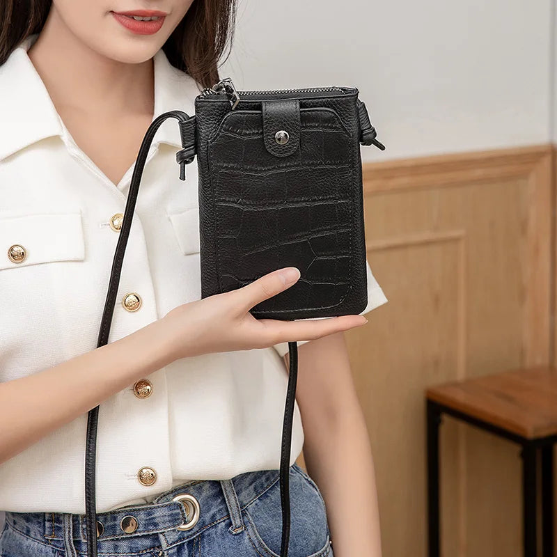New 2024 bag women mini bags women handbags Korean version of vertical stone pattern mobile phone bag with shoulder and crossbo