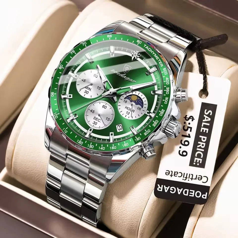 POEDAGAR 879 Sports Watch Waterproof Luminous Chronograph Stainless Steel Original Men Clock Date Man Quartz Men's Watches Reloj