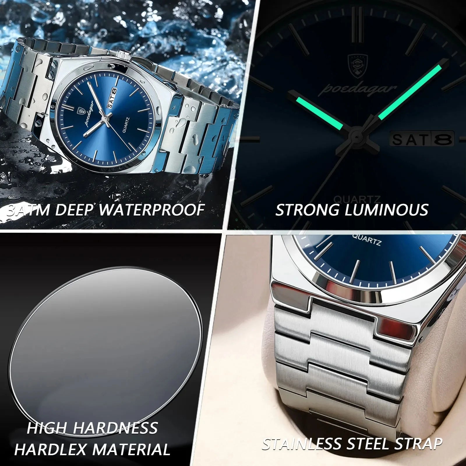 New POEDAGAR Luxury Watch for Men Waterproof Luminous Date Week Stainless Steel Quartz Watch Casual Men's Watches Male Clock 930
