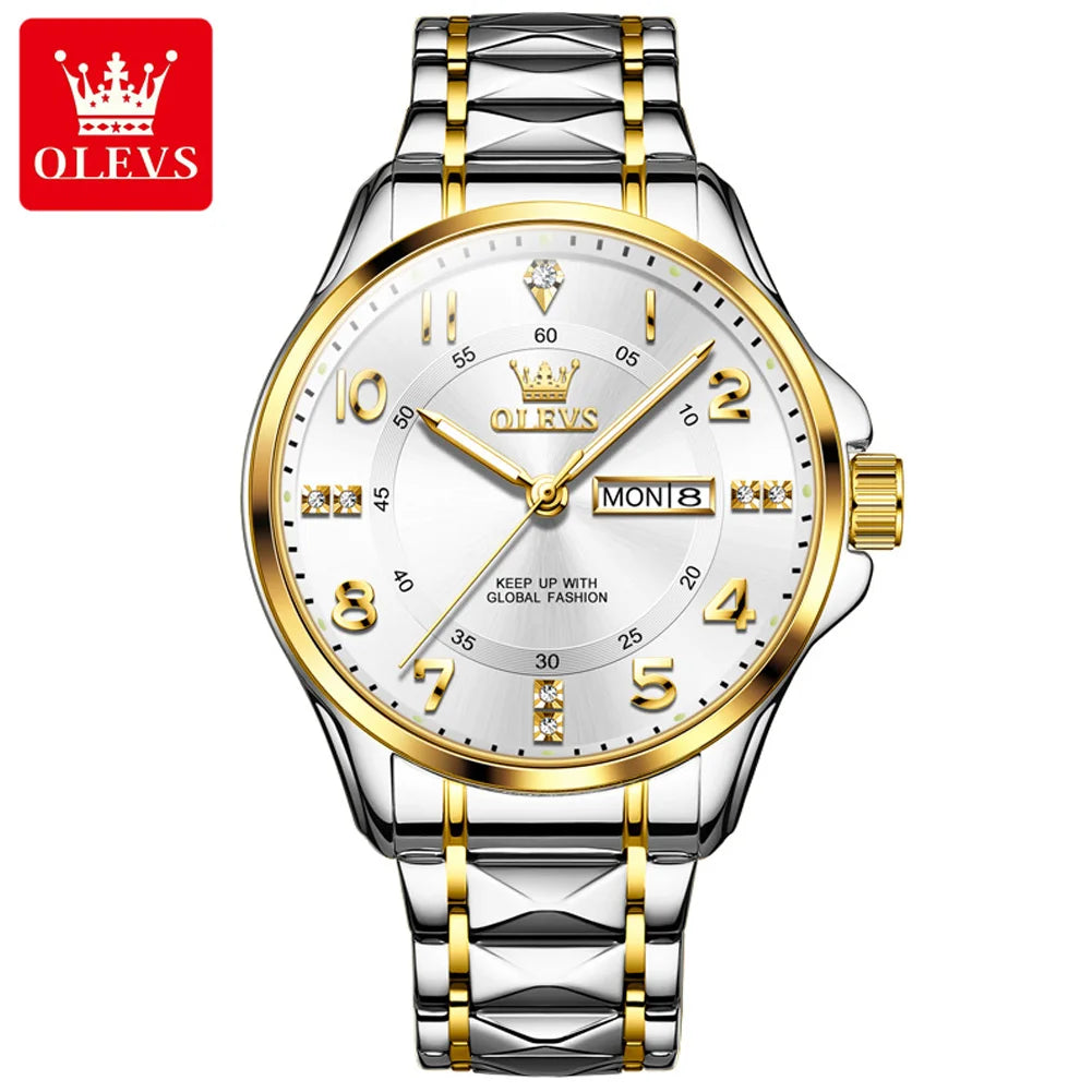 OLEVS 2910 New Luxury Quartz Watch 40mm Diamond Number Dial Men's Watches Waterproof Luminous Calendar Man Smartwatches