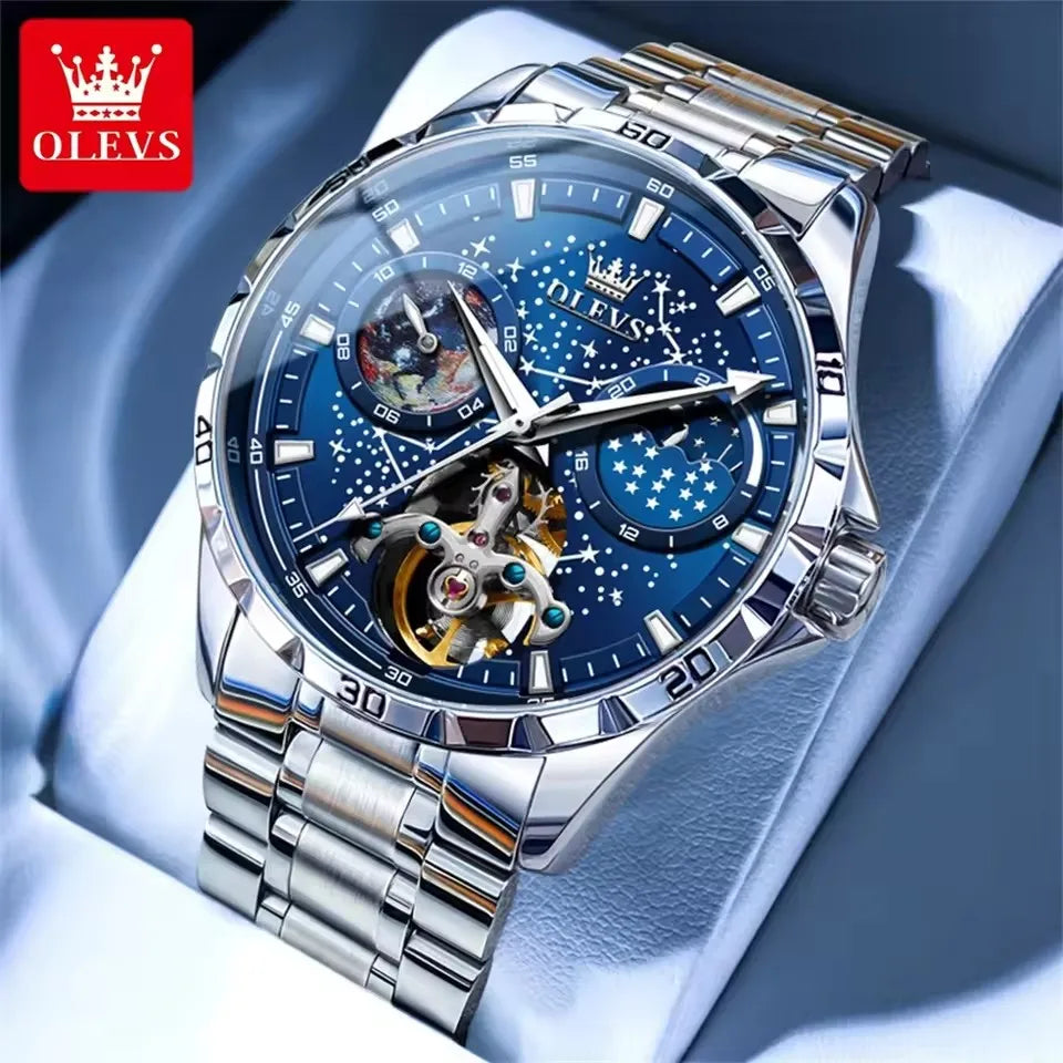 OLEVS 6689 Top Brand Men's Watches Fashion Original Automatic Mechanical Watch for Man Tourbillon Movement Waterproof Male Clock