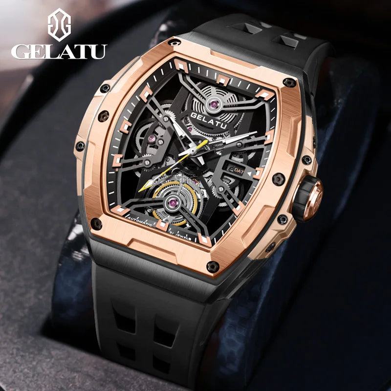 GELATU 6012 New Classic Watch Men Automatic Mechanical Waterproof Silicone Strap Wrist Watch Men Fashion Luxury Men's Watches