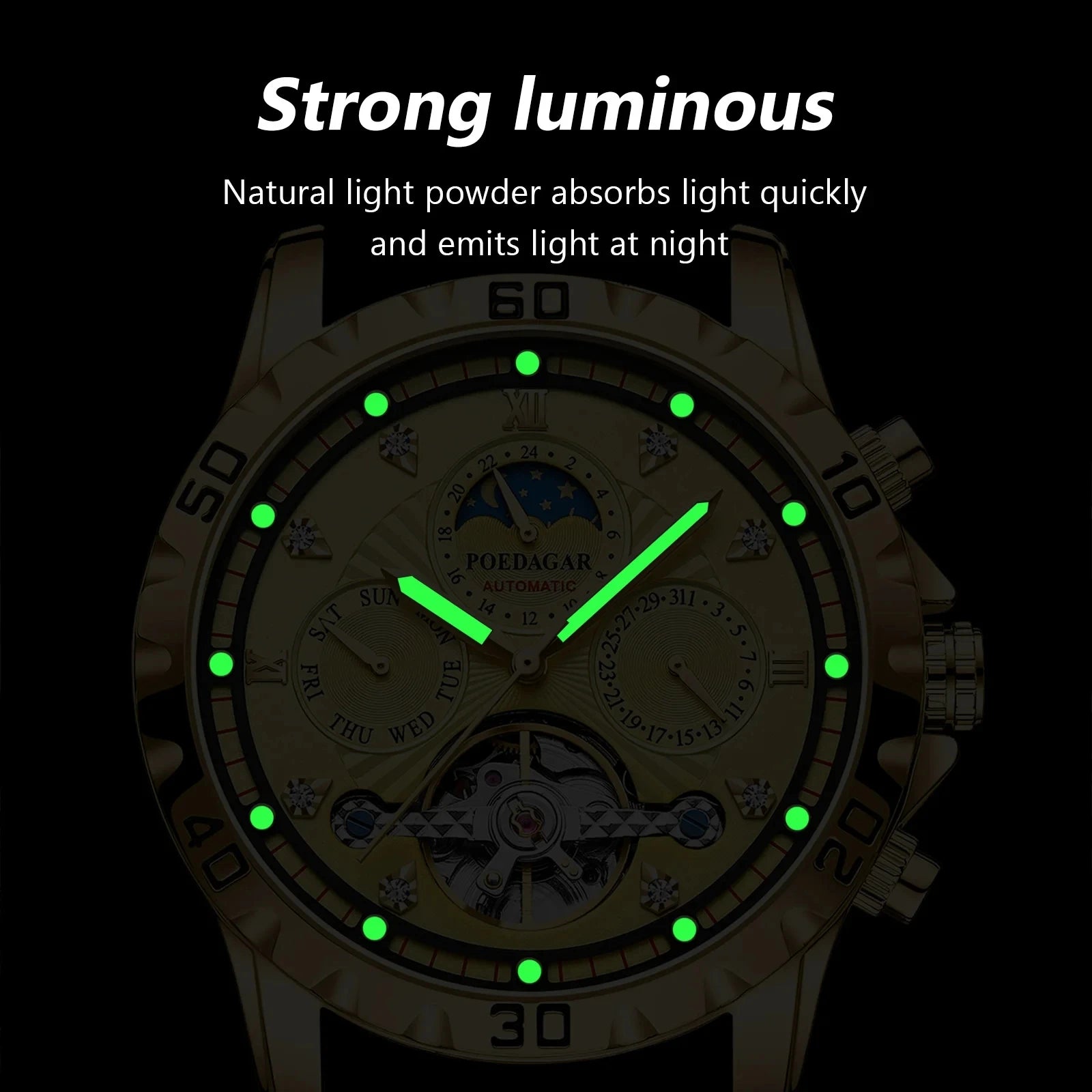 POEDAGAR Luxury Automatic Mechanical Men Watch Tourbillon Waterproof Luminous Date Week Wristwatch Stainless Steel Men's Watches